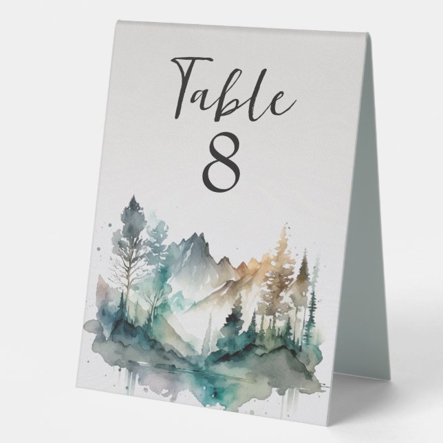 Rustic Watercolor Forest Table Number Table Tent (Front)