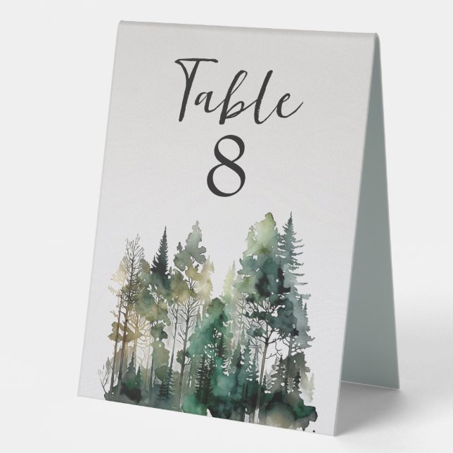 Rustic Watercolor Forest Table Number Tent (Front)