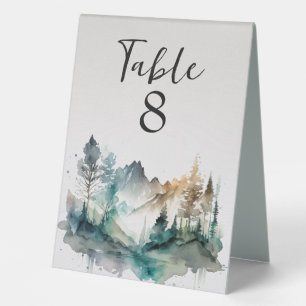 Rustic Watercolor Forest Table Number Tent