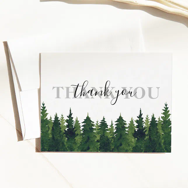 Rustic Watercolor Forest Thank You Wedding Postcard | Zazzle