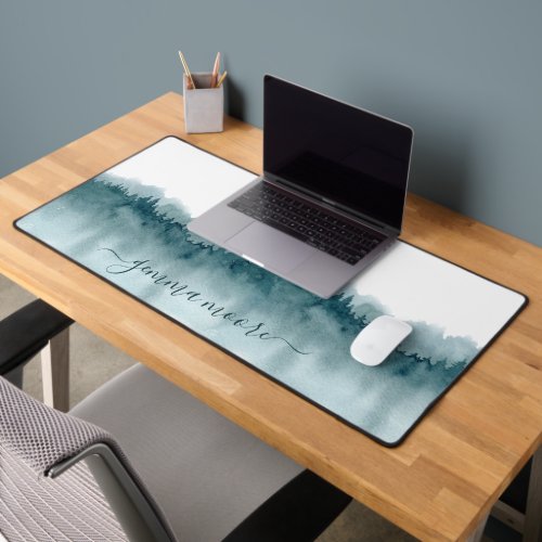 Rustic Watercolor Forest Trees Desk Mat