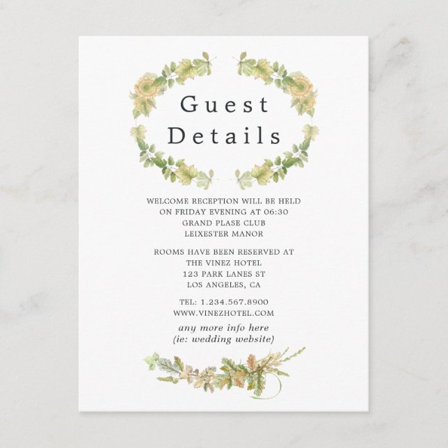 Rustic Watercolor Forest Wedding Guest Details Enclosure Card (Front)