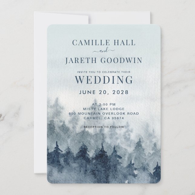 Rustic Watercolor Forest Wedding Invitation (Front)
