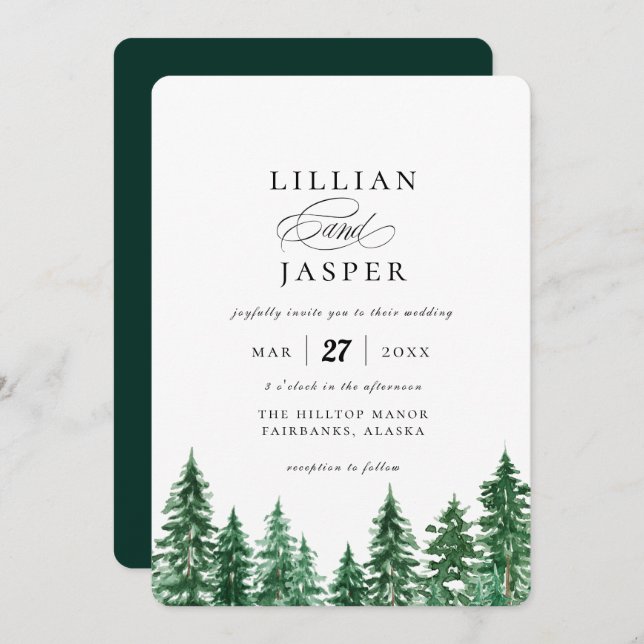 Rustic Watercolor Forest Wedding Invitation (Front/Back)
