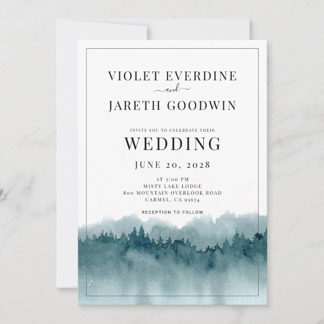 Rustic Watercolor Forest Wedding Invitation (Front)