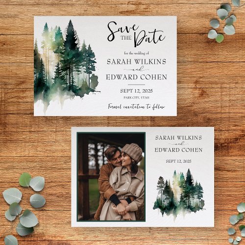 Rustic Watercolor Forest Wedding Save the Date