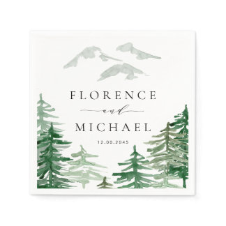 Rustic Watercolor Forest Winter Woodland Wedding Napkins