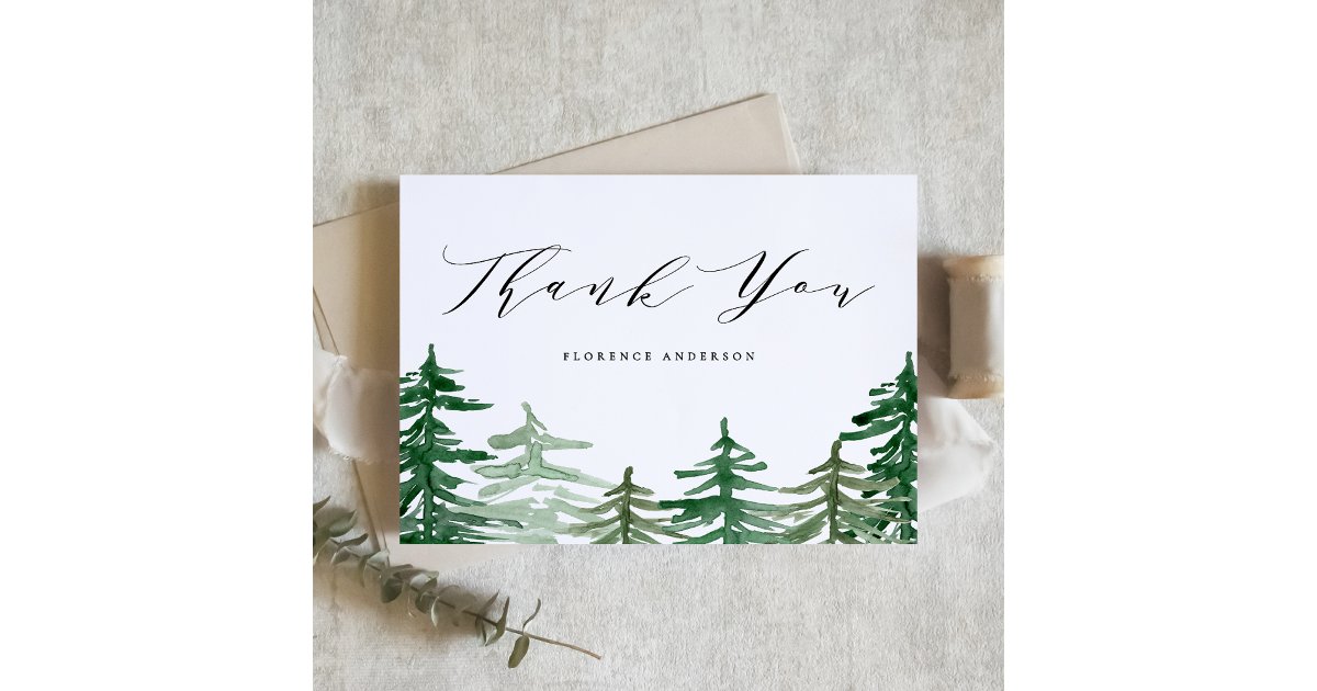 Rustic Watercolor Forest Woodland Birthday Thank You Card | Zazzle