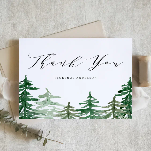 Rustic Watercolor Forest Woodland Birthday Thank You Card | Zazzle