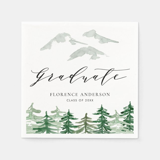 Rustic Watercolor Forest Woodland Graduation  Napkins (Front)