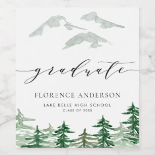Rustic Watercolor Forest Woodland Graduation Wine Label