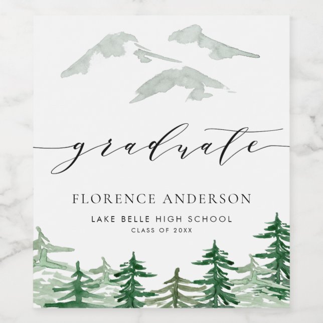 Rustic Watercolor Forest Woodland Graduation Wine Label (Single Label)