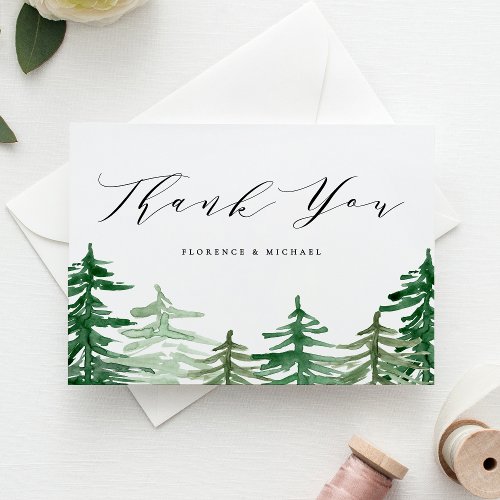 Rustic Watercolor Forest Woodland Wedding Thank You Card