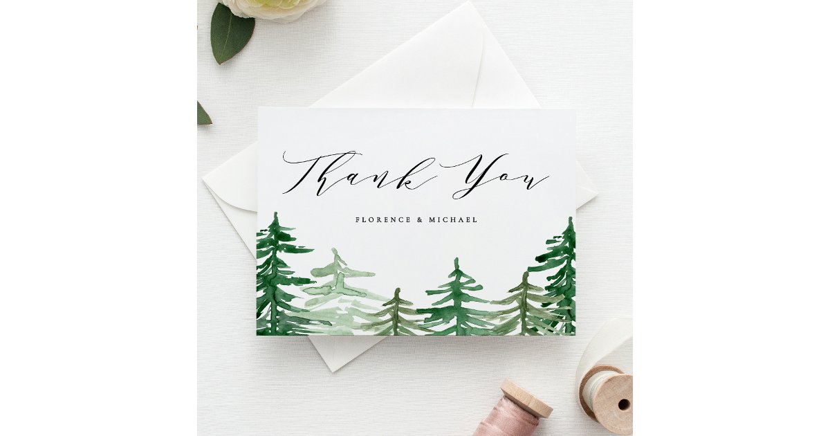 Rustic Watercolor Forest Woodland Wedding Thank You Card | Zazzle