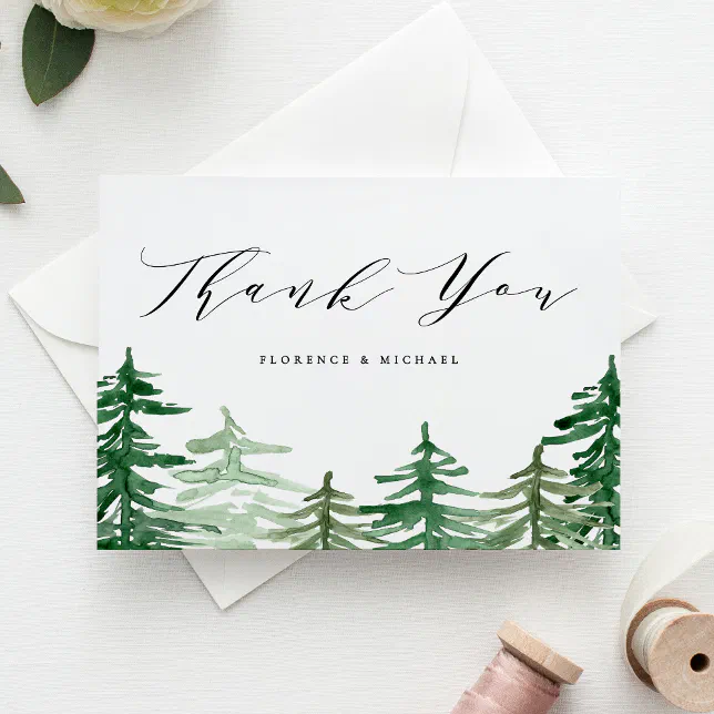 Rustic Watercolor Forest Woodland Wedding Thank You Card | Zazzle