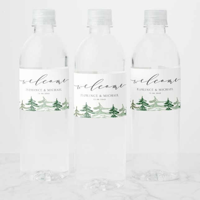 Rustic Watercolor Forest Woodland Wedding Water Bottle Label (Bottles)
