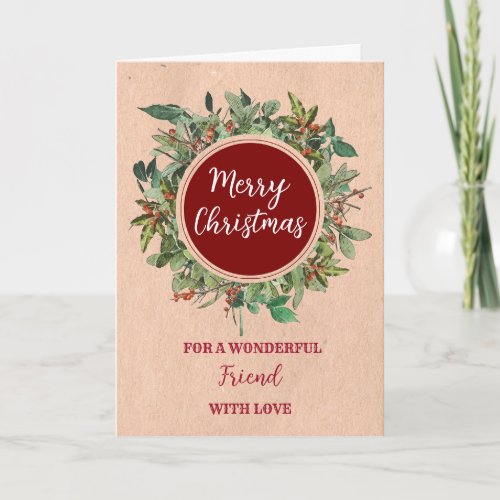 Rustic Watercolor Friend Merry Christmas Card
