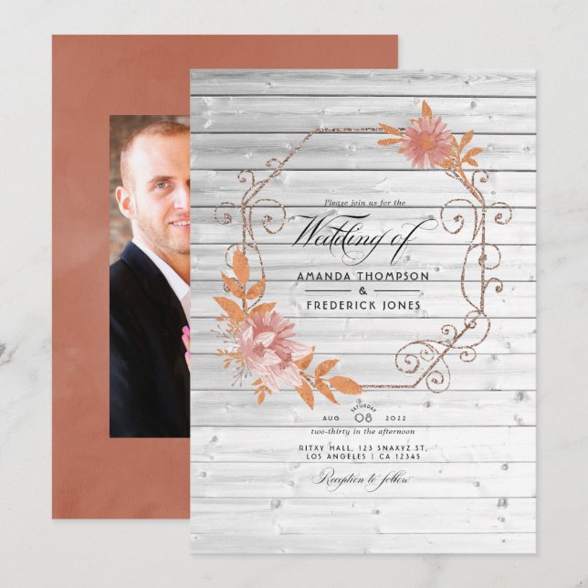 Rustic Watercolor Geometric Terracotta Wedding Invitation (Front/Back)