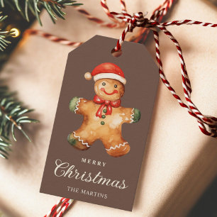 Rustic Watercolor Gingerbread Man Christmas  Gift Tags