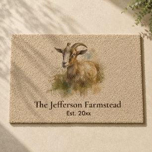 Rustic Watercolor Goat Country Farmstead Fiber Doormat