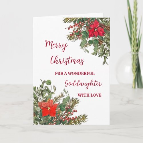 Rustic Watercolor Goddaughter Merry Christmas Card