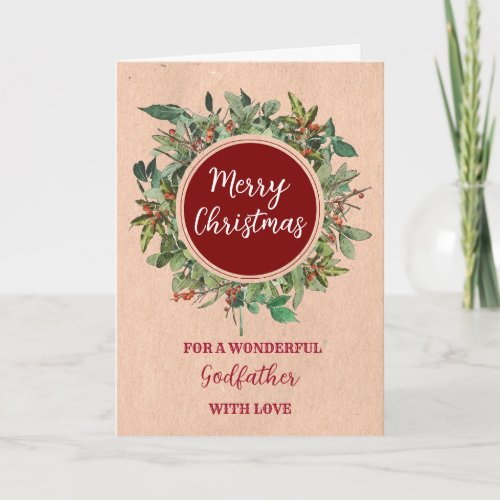 Rustic Watercolor Godfather Merry Christmas Card