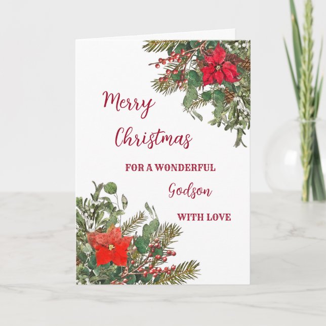 Rustic Watercolor Godson Merry Christmas Card (Front)