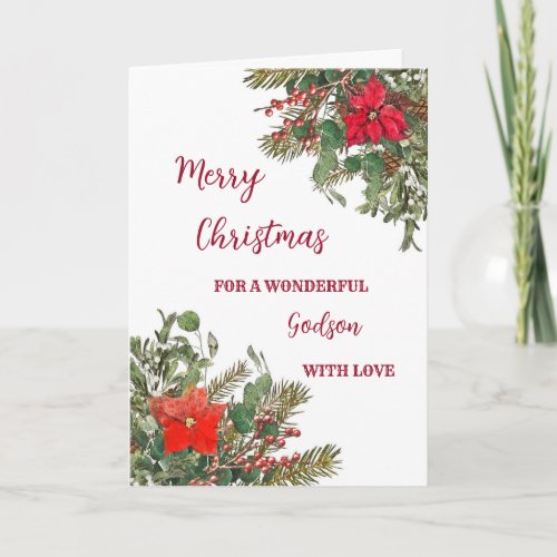 Rustic Watercolor Godson Merry Christmas Card