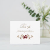 Rustic Watercolor Gold Burgundy Floral Wedding Invitation Postcard (Standing Front)
