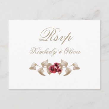 Rustic Watercolor Gold Burgundy Floral Wedding Invitation Postcard