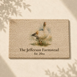 Rustic Watercolor Goose Country Farmstead Fiber Doormat