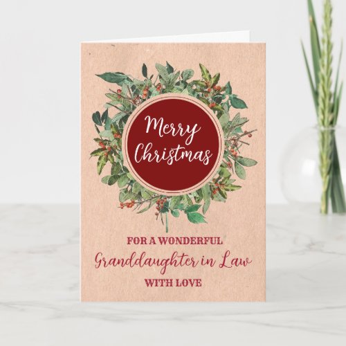 Rustic Watercolor Granddaughter in Law Christmas   Card
