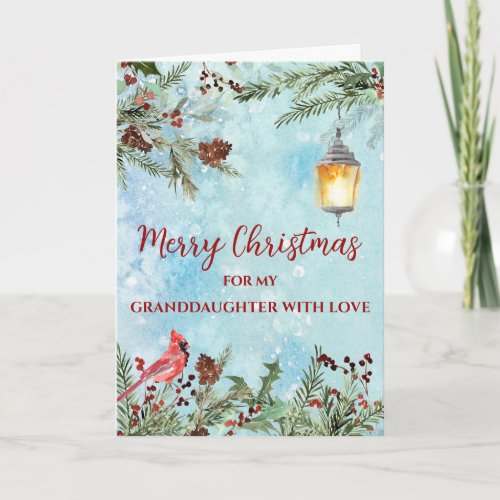 Rustic Watercolor Granddaughter Merry Christmas Card