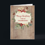 Rustic Watercolor Grandfather Merry Christmas Card<br><div class="desc">Merry Christmas for grandfather card in rustic wood pattern and watercolor flowers and foliage.</div>