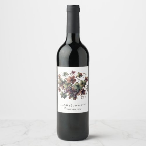 Rustic watercolor grapevine vineyard  wine label