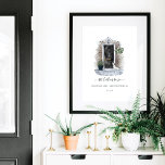 Rustic Watercolor Gray Brick & Black Door Bull Dog Poster<br><div class="desc">Beautiful and elegant unique personalized gift for new homeowners, newlywed's first home, and house warming gifts. Our design features our own hand-painted watercolor black front door. Accented with rustic gray bricks, a black light fixture, natural gray paving stone path, and a rustic greenery planter & floral hanging basket complete this...</div>