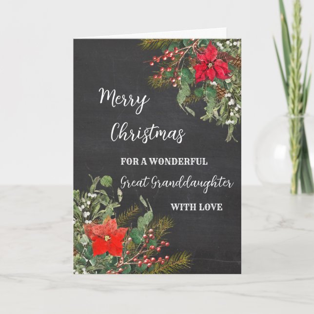 Rustic Watercolor Great Granddaughter Christmas Card (Front)