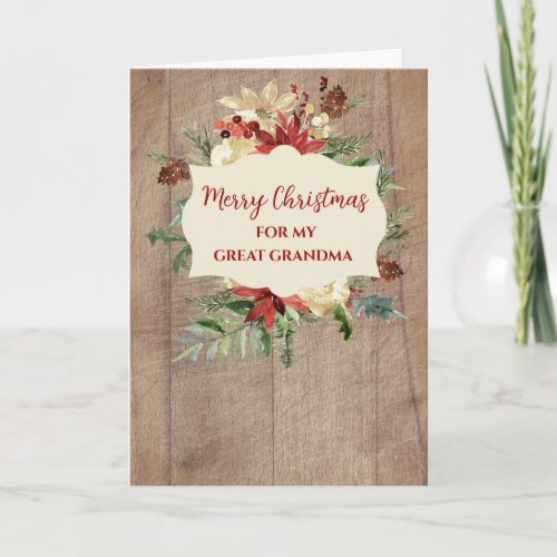 Rustic Watercolor Great Grandma Merry Christmas Card