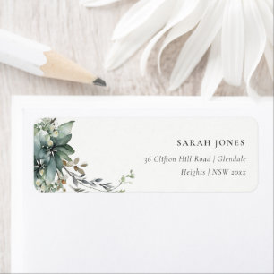 Rustic Watercolor Green Foliage Wreath Address Label