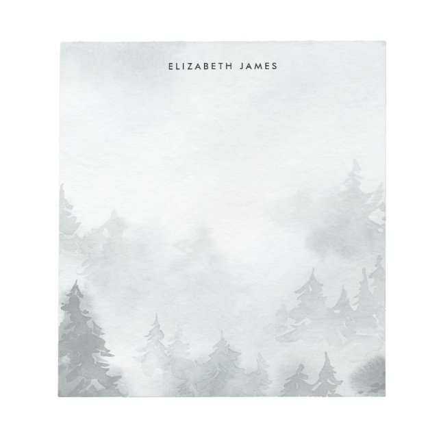 Rustic Watercolor Green Forest Personalized Notepad (Front)