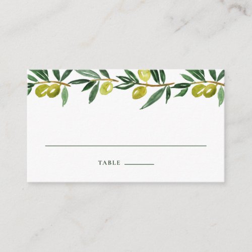 Rustic Watercolor Green Olives Garland Wedding Place Card