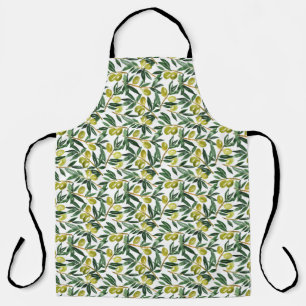 Rustic Watercolor Green Olives Pattern Apron