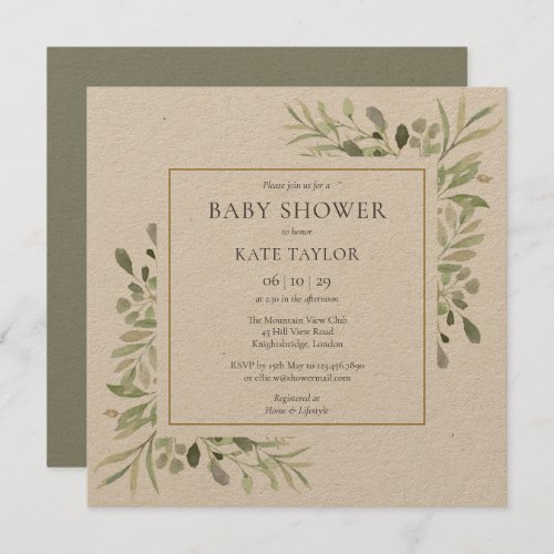 Rustic Watercolor Greenery Baby Shower Invitation