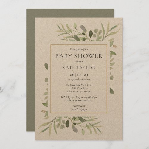 Rustic Watercolor Greenery Baby Shower  Sprinkle Invitation