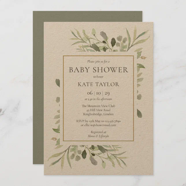 Rustic Watercolor Greenery Baby Shower / Sprinkle Invitation | Zazzle