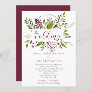 Rustic Watercolor Greenery Berries Vines Wedding Invitation