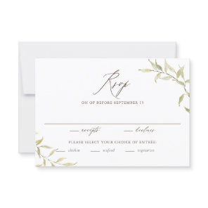 Rustic Watercolor Greenery Borders Wedding RSVP Card