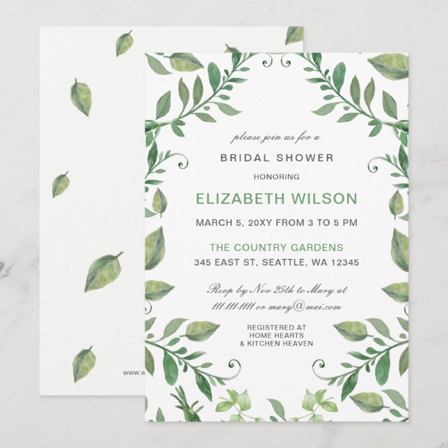  Rustic Watercolor Greenery Bridal Shower Invitation (Front/Back)