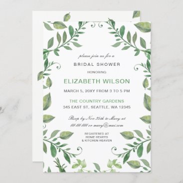 Rustic Watercolor Greenery Bridal Shower Invitation