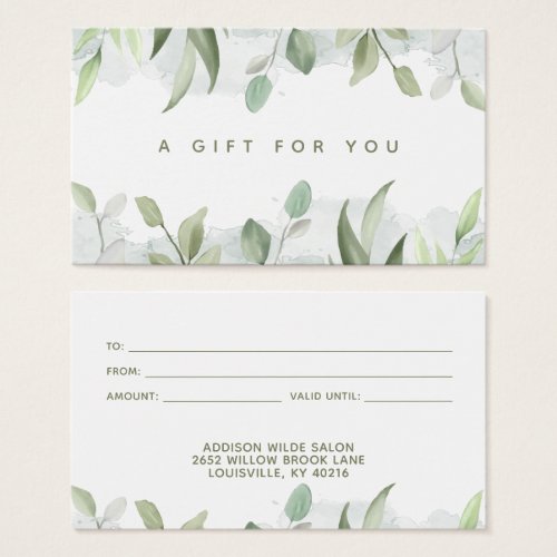 Custom Gift Certificates 18 Rustic Watercolor Greenery Business Gift Card